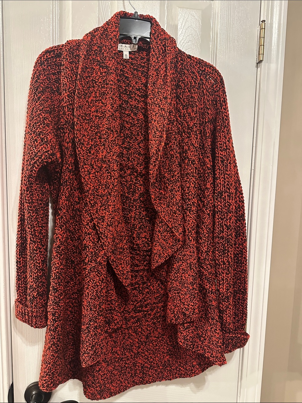 Chaus Red and Black Marled Open-Front Sweater Cardigan